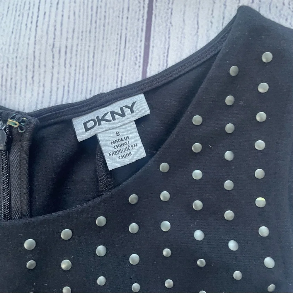 DKNY Little Black Sleeveless Dress with Silver Metal Detail Size 8